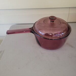 Vintage Corning Vision Ware 1.5 Liter Sauce Pan Cranberry w/ Lid Visionware